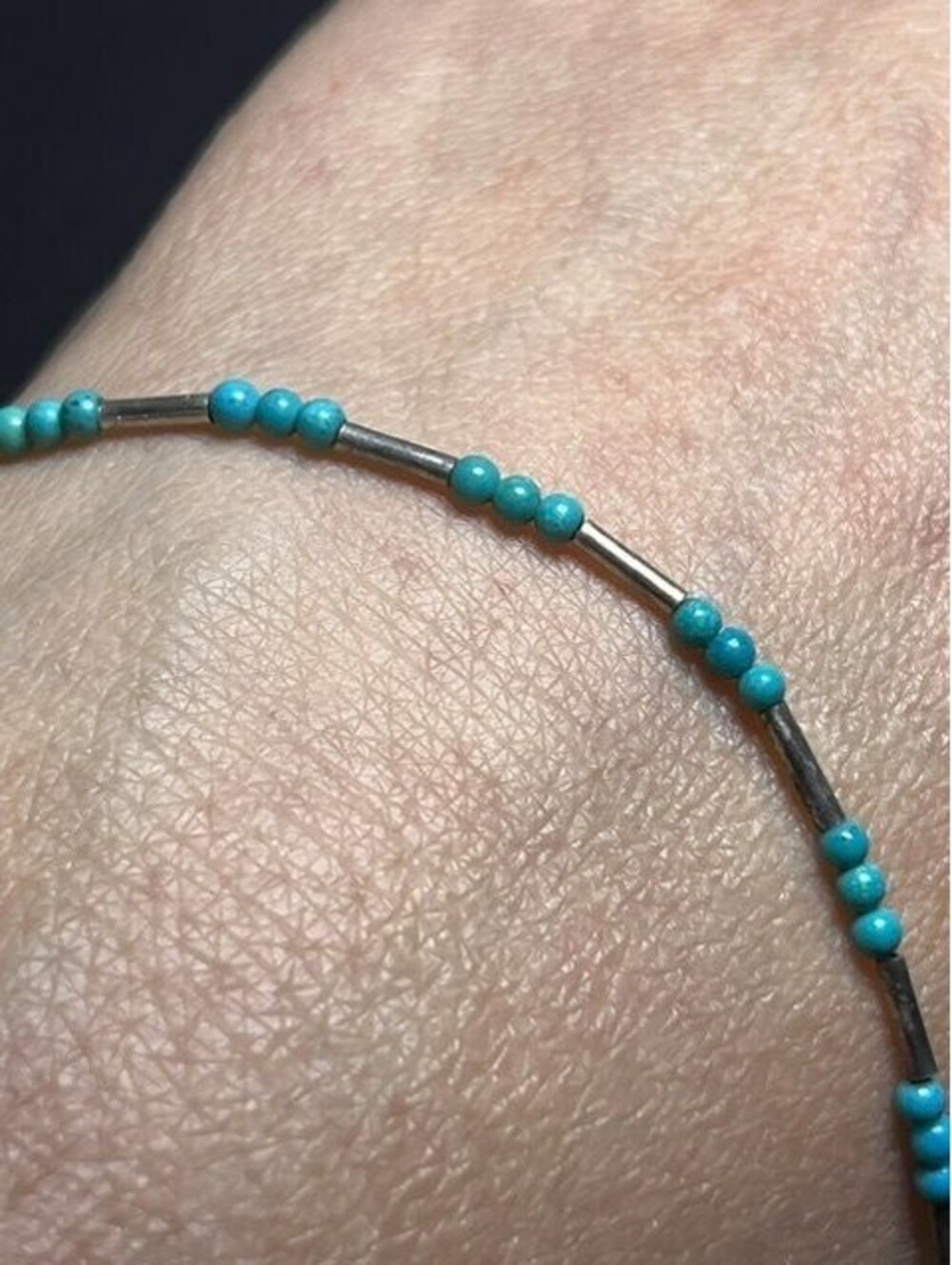 B6545 Turquoise Silver Tube Bead Bracelet Dainty Southwestern 9.5-10" boho